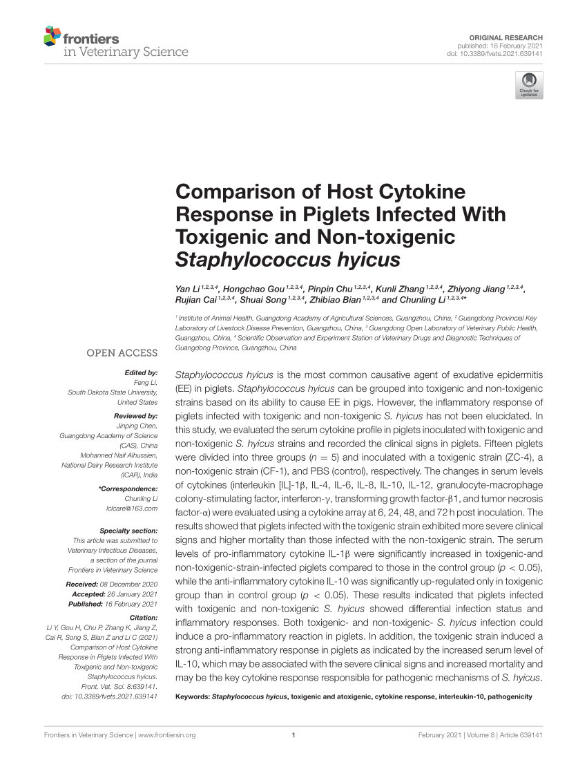 Pdf Comparison Of Host Cytokine Response In Piglets Infected With Toxigenic And Non Toxigenic Staphylococcus Hyicus