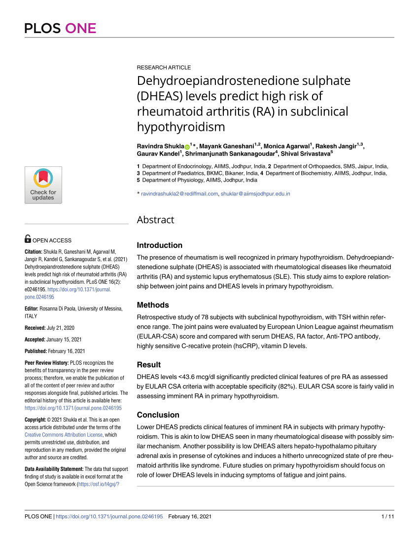 (PDF) Dehydroepiandrostenedione sulphate (DHEAS) levels predict high