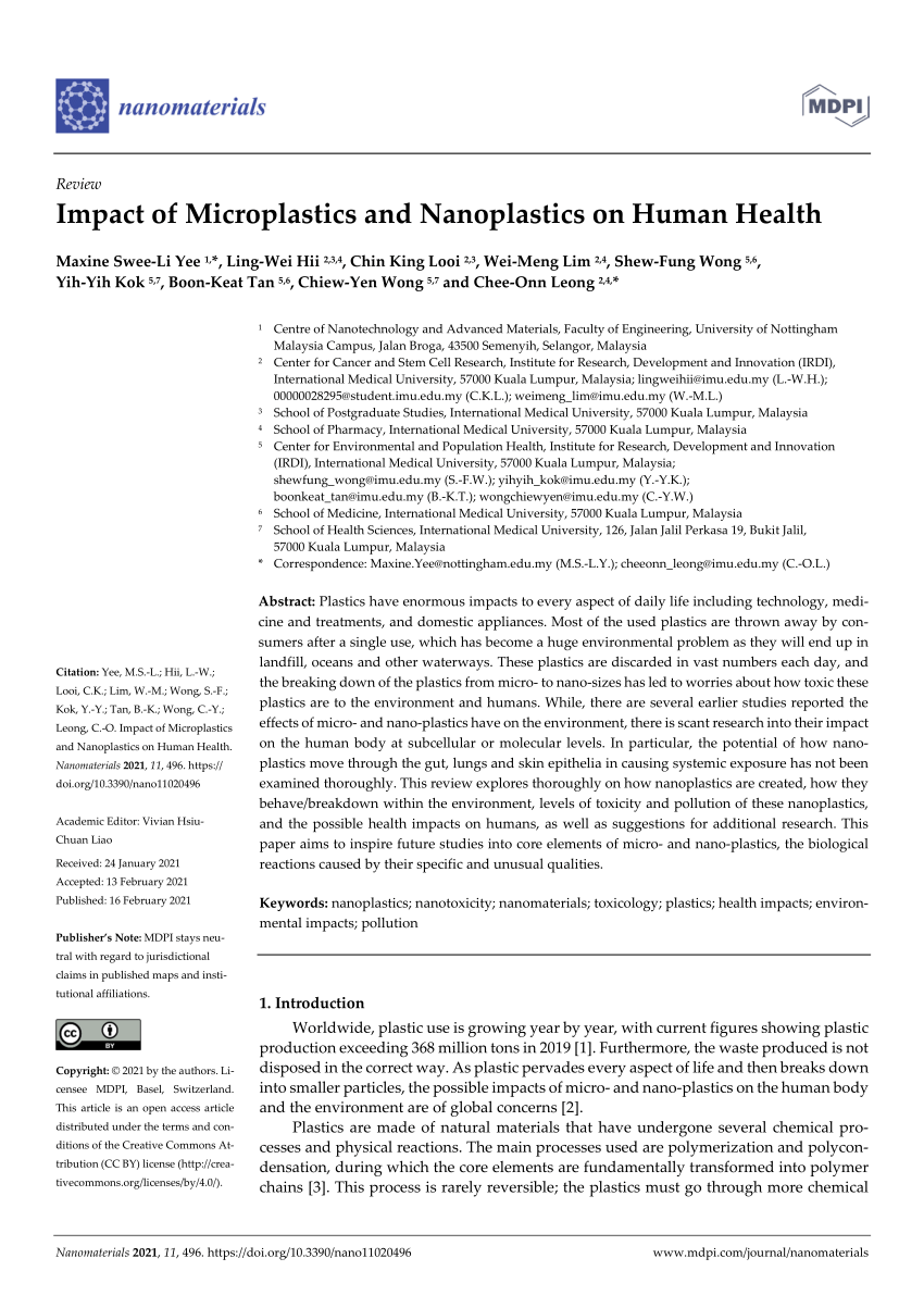 Pdf Impact Of Microplastics And Nanoplastics On Human Health