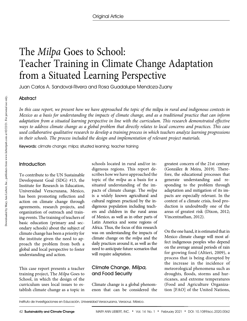 PDF) The Milpa Goes to School: Teacher Training in Climate Change  Adaptation from a Situated Learning Perspective