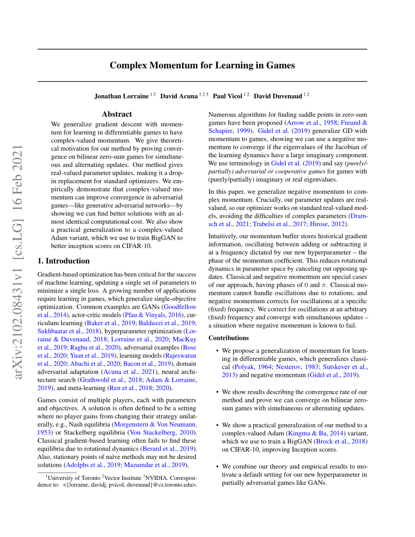 Pdf Complex Momentum For Learning In Games