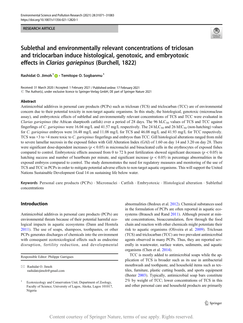 Sublethal And Environmentally Relevant Concentrations Of Triclosan And Triclocarban Induce 5866