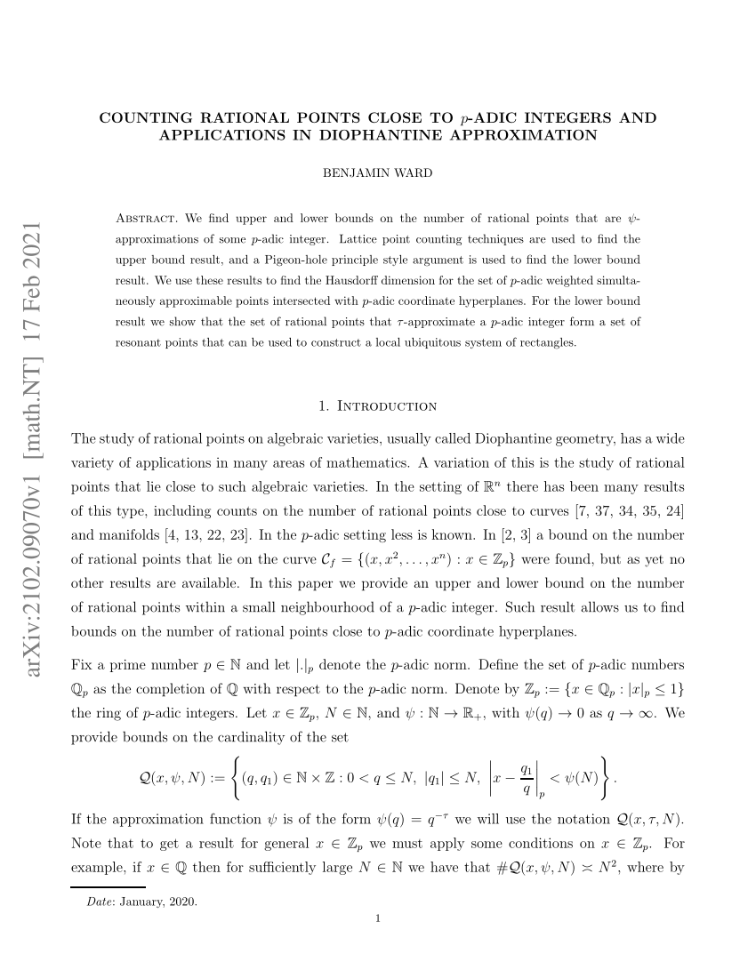 Pdf Counting Rational Points Close To P Adic Integers And Applications In Diophantine Approximation