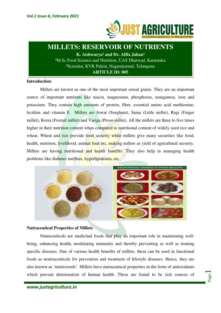 (PDF) Millets Reservoir of Nutrients