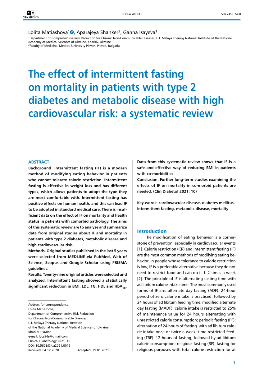 (PDF) The effect of intermittent fasting on mortality in patients with