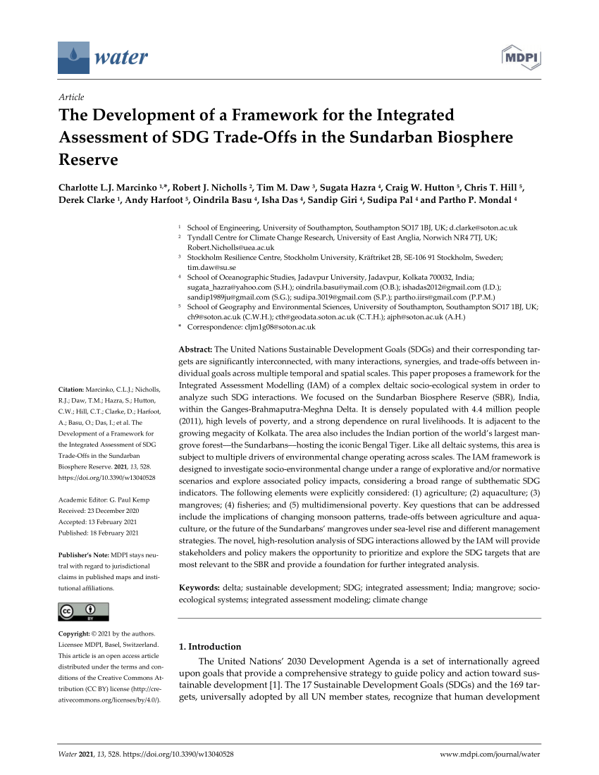 Pdf The Development Of A Framework For The Integrated Assessment Of Sdg Trade Offs In The Sundarban Biosphere Reserve