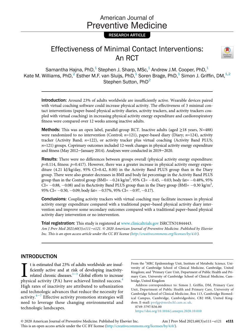 Pdf Effectiveness Of Minimal Contact Interventions An Rct