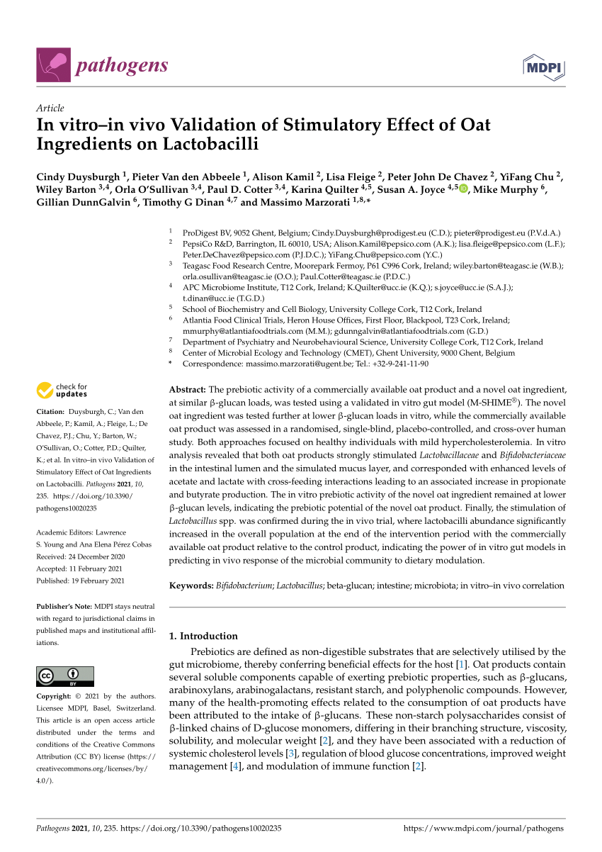 Pdf In Vitro In Vivo Validation Of Stimulatory Effect Of Oat Ingredients On Lactobacilli