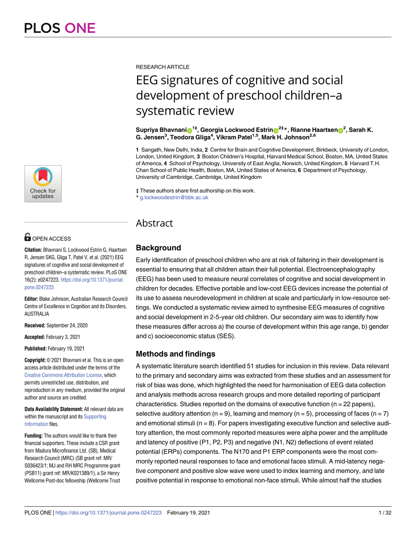Pdf Eeg Signatures Of Cognitive And Social Development Of Preschool Children A Systematic Review