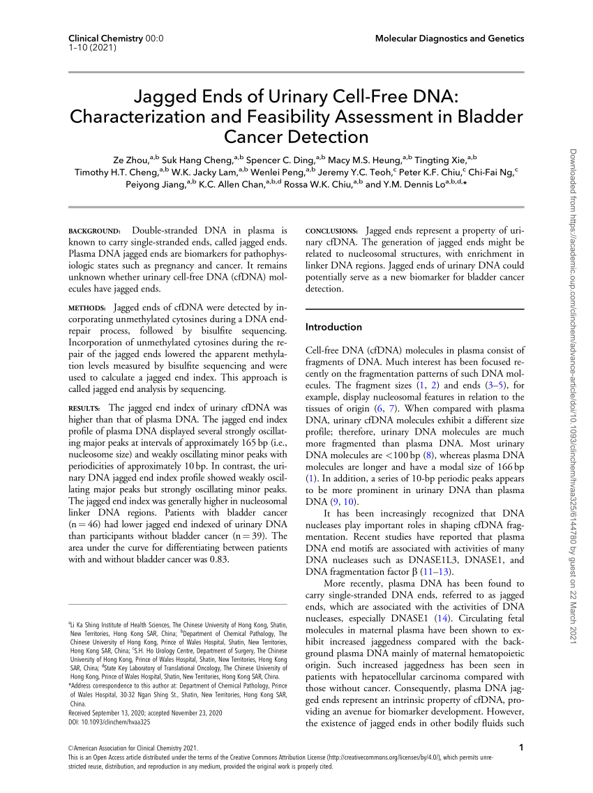 Pdf Jagged Ends Of Urinary Cell Free Dna Characterization And Feasibility Assessment In 8194
