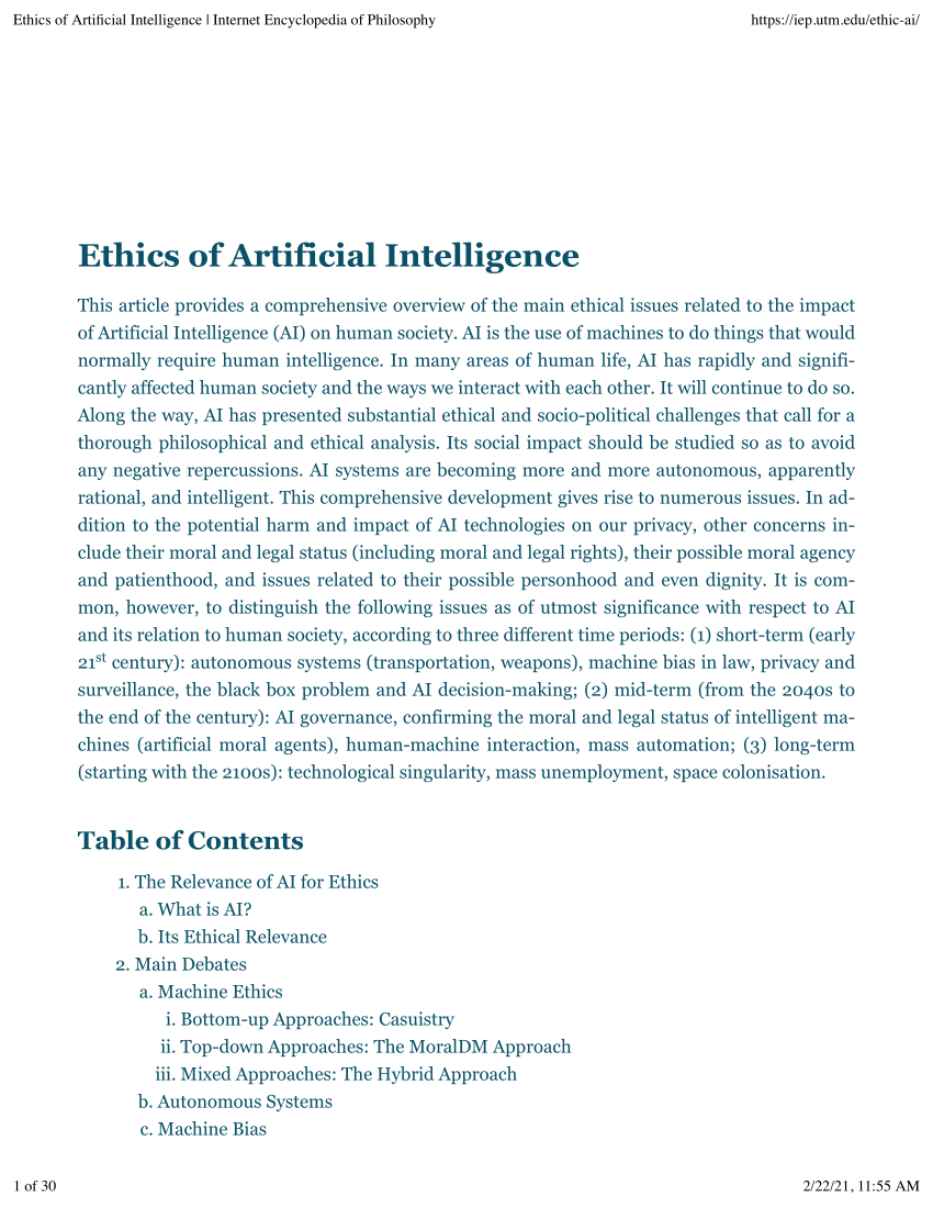 ethics of artificial intelligence essay