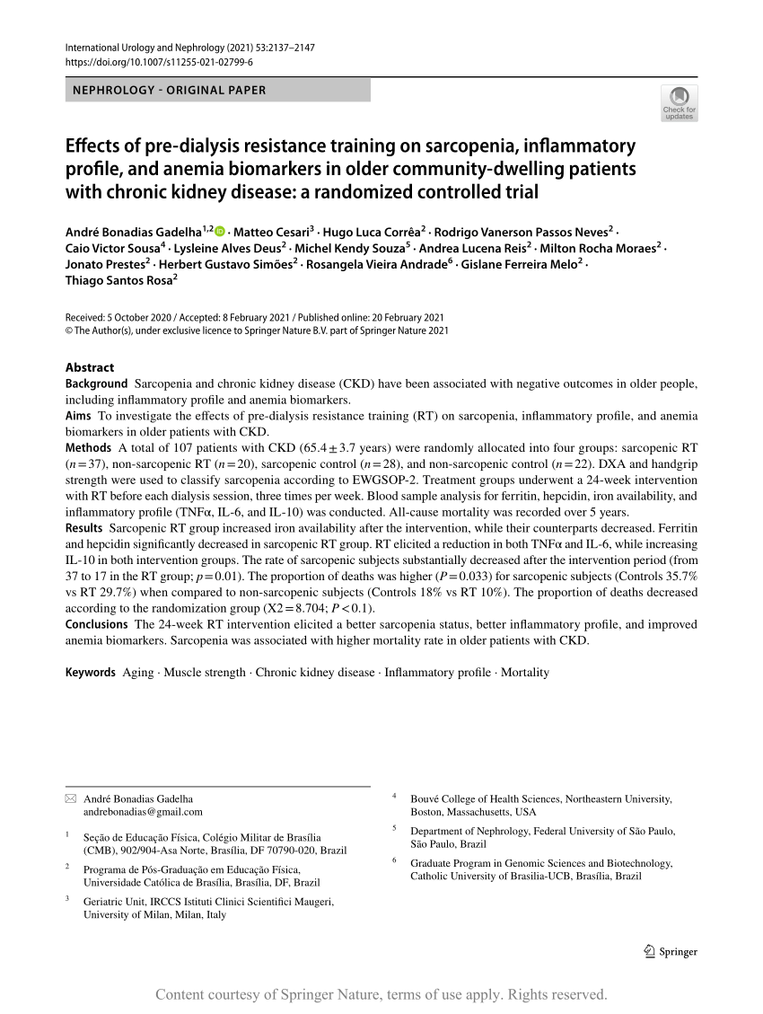 Effects of pre dialysis resistance training on sarcopenia  