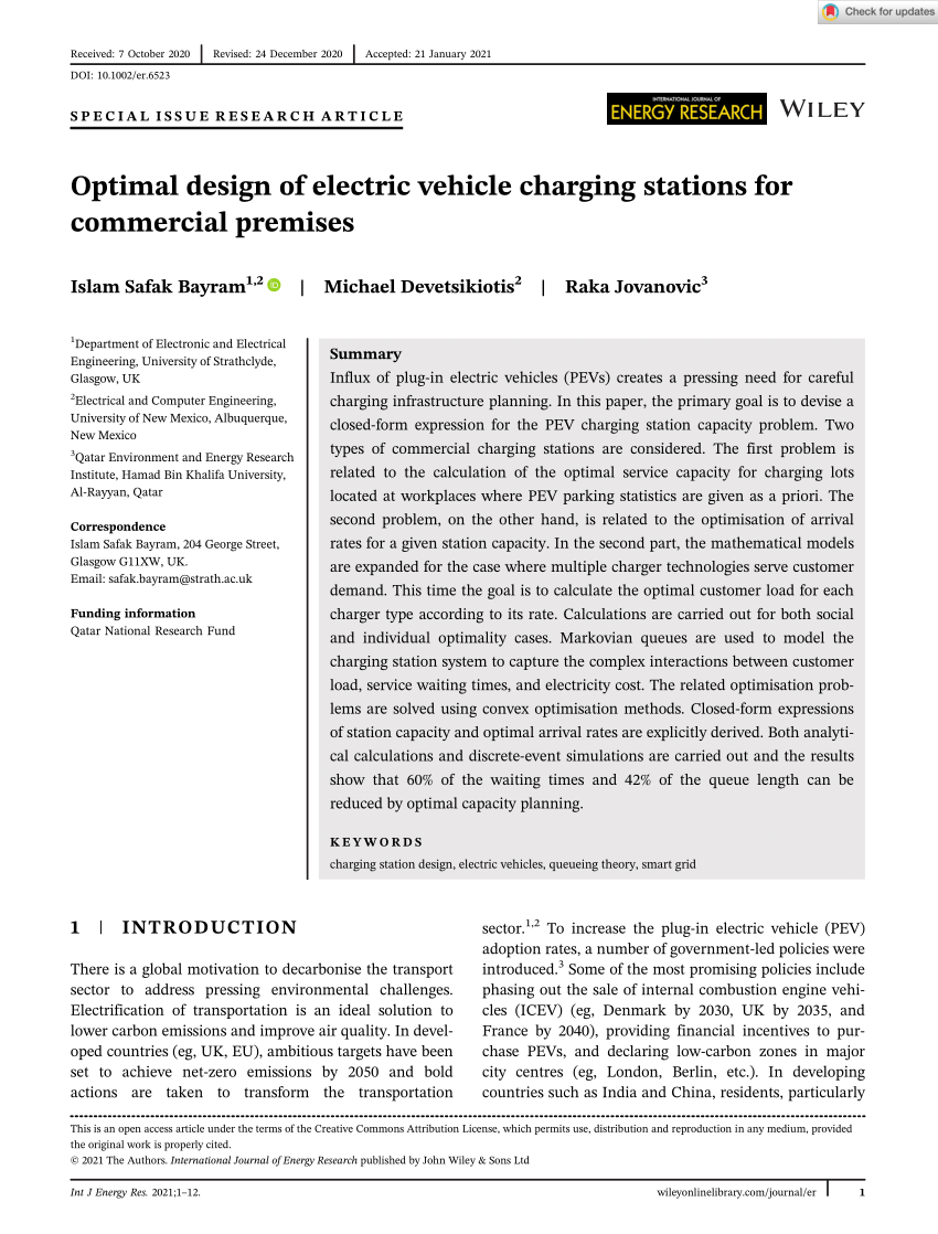 (PDF) Optimal design of electric vehicle charging stations for