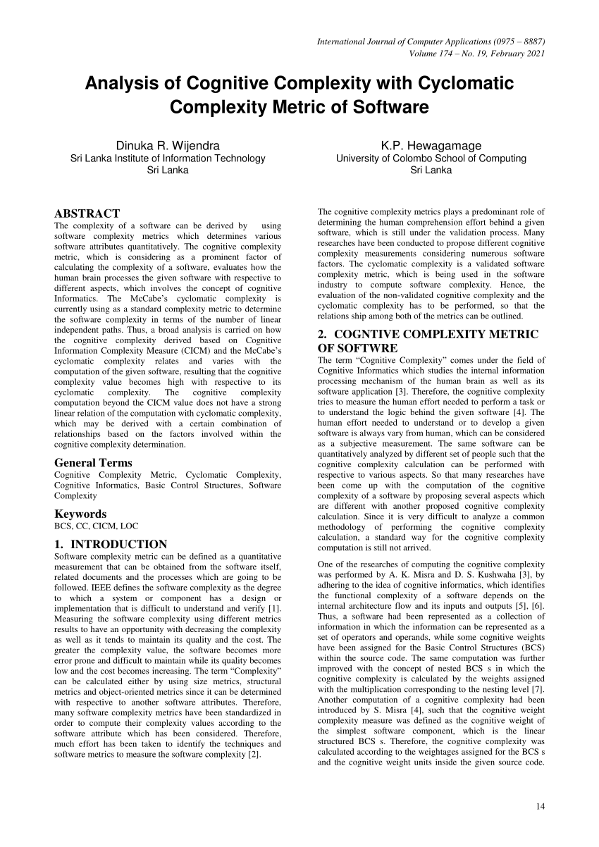 Pdf Analysis Of Cognitive Complexity With Cyclomatic Complexity Metric Of Software 8026