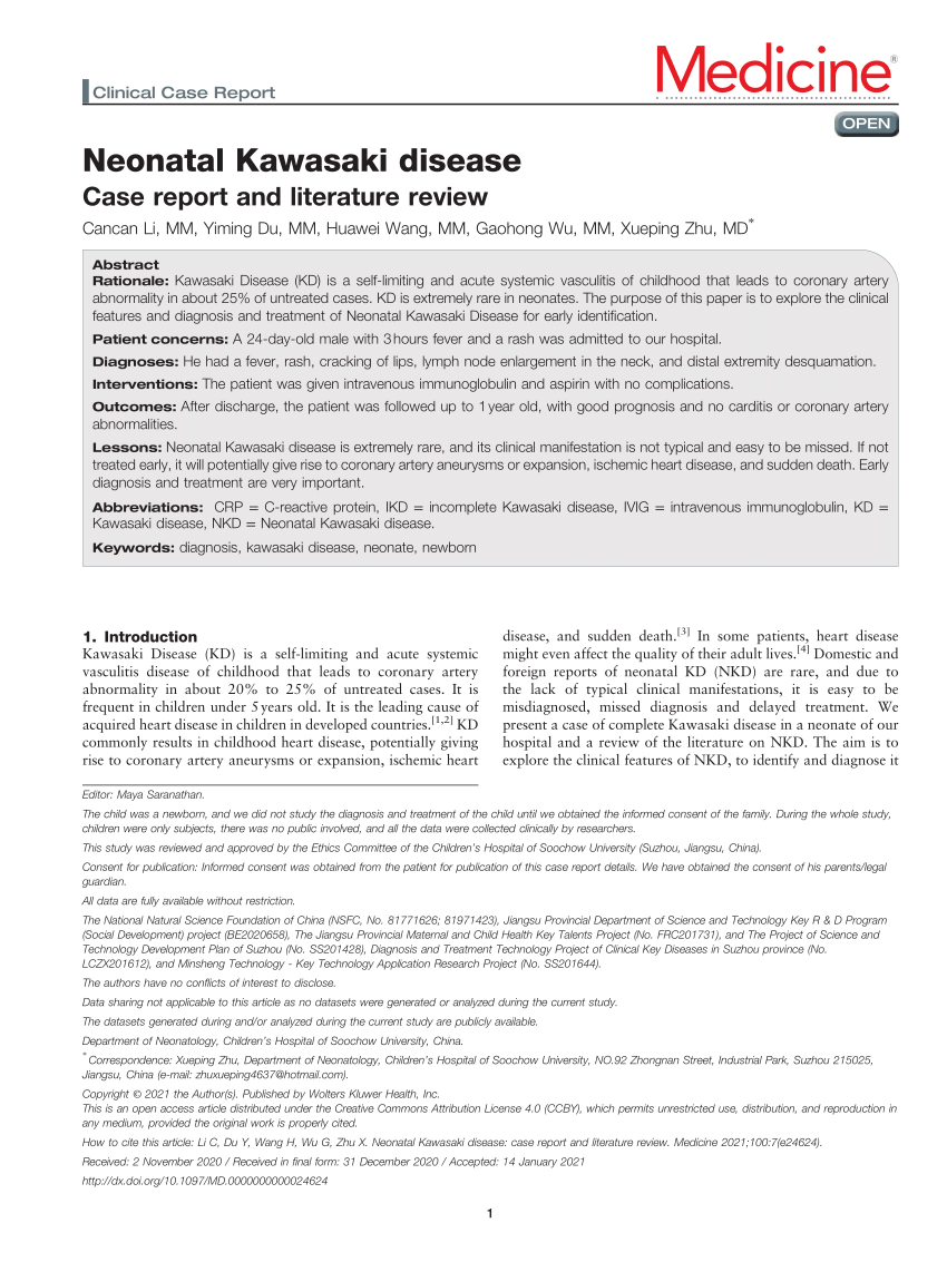 PDF) Neonatal Kawasaki Case report and review