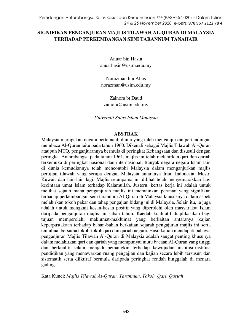 PDF) SIGNIFIKAN PENGANJURAN MAJLIS TILAWAH AL-QURAN DI MALAYSIA 