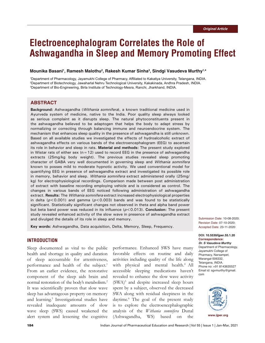 PDF) Electroencephalogram Correlates the Role of Ashwagandha in ...