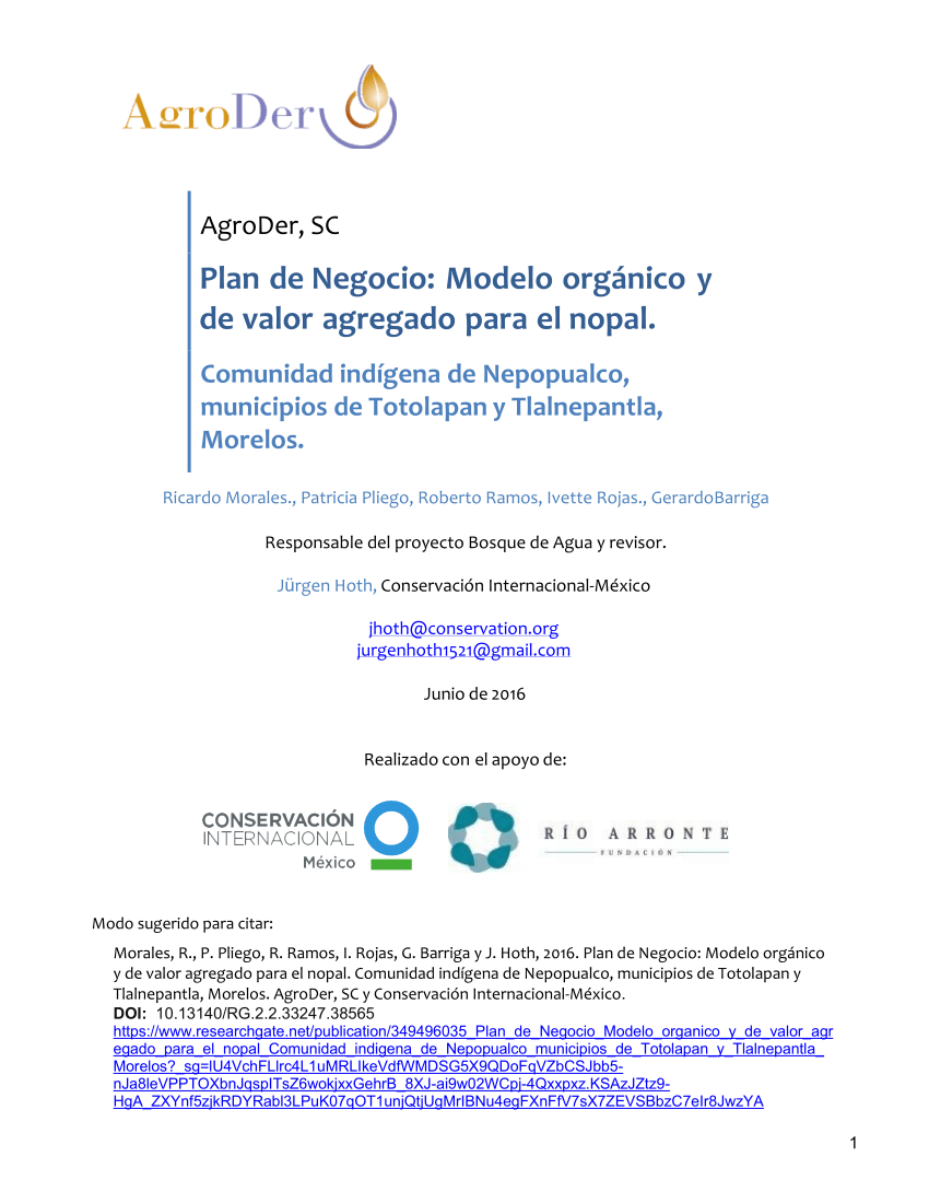 PDF) Plan de Negocio: Modelo orgánico y de valor agregado para el nopal.  Comunidad indígena de Nepopualco, municipios de Totolapan y Tlalnepantla,  Morelos// Business Plan: Organic and value-added model for nopal (Opuntia