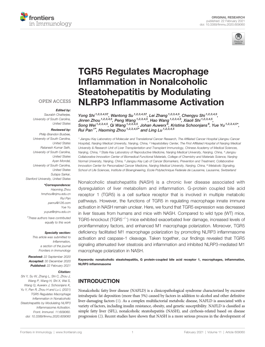 Pdf Tgr5 Regulates Macrophage Inflammation In Nonalcoholic Steatohepatitis By Modulating Nlrp3 Inflammasome Activation