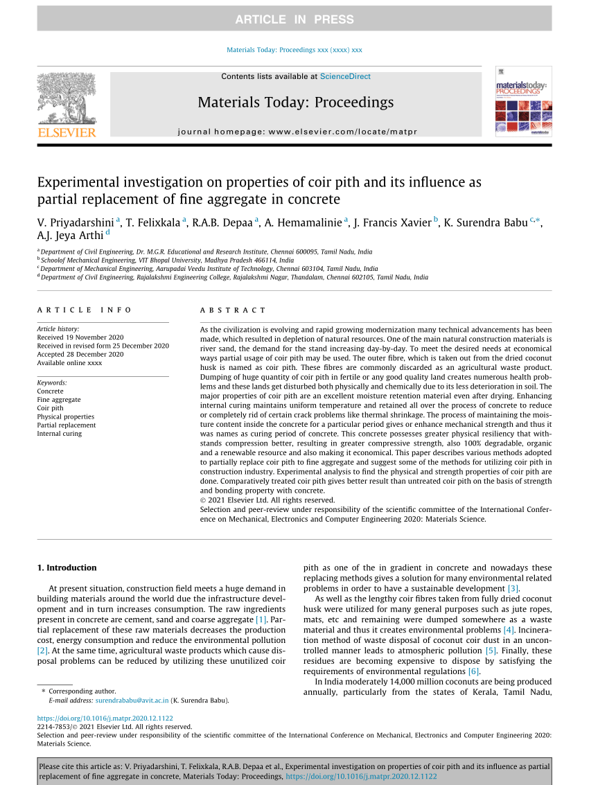 Evaluation of the optimal concrete mix design with coconut shell ash as a  partial cement replacement - ScienceDirect