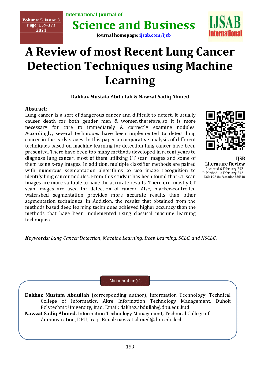 lung cancer detection using machine learning research paper