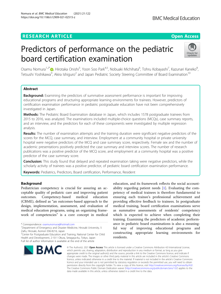 (PDF) Predictors of performance on the pediatric board certification