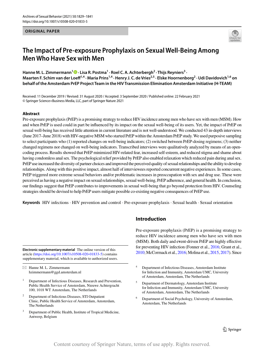 The Impact Of Pre Exposure Prophylaxis On Sexual Well Being Among Men Who Have Sex With Men 3833