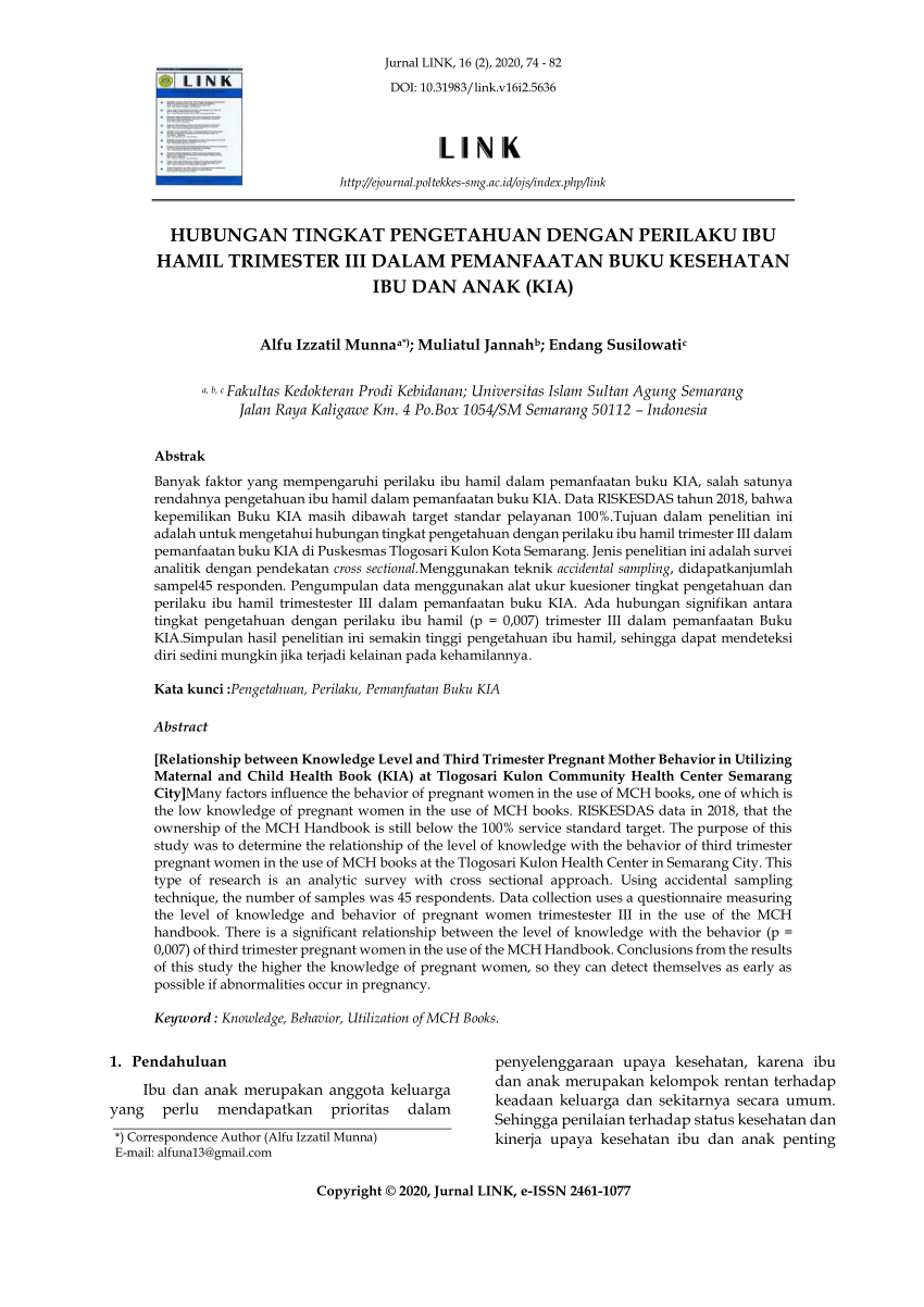 (PDF) HUBUNGAN TINGKAT PENGETAHUAN DENGAN PERILAKU IBU HAMIL TRIMESTER