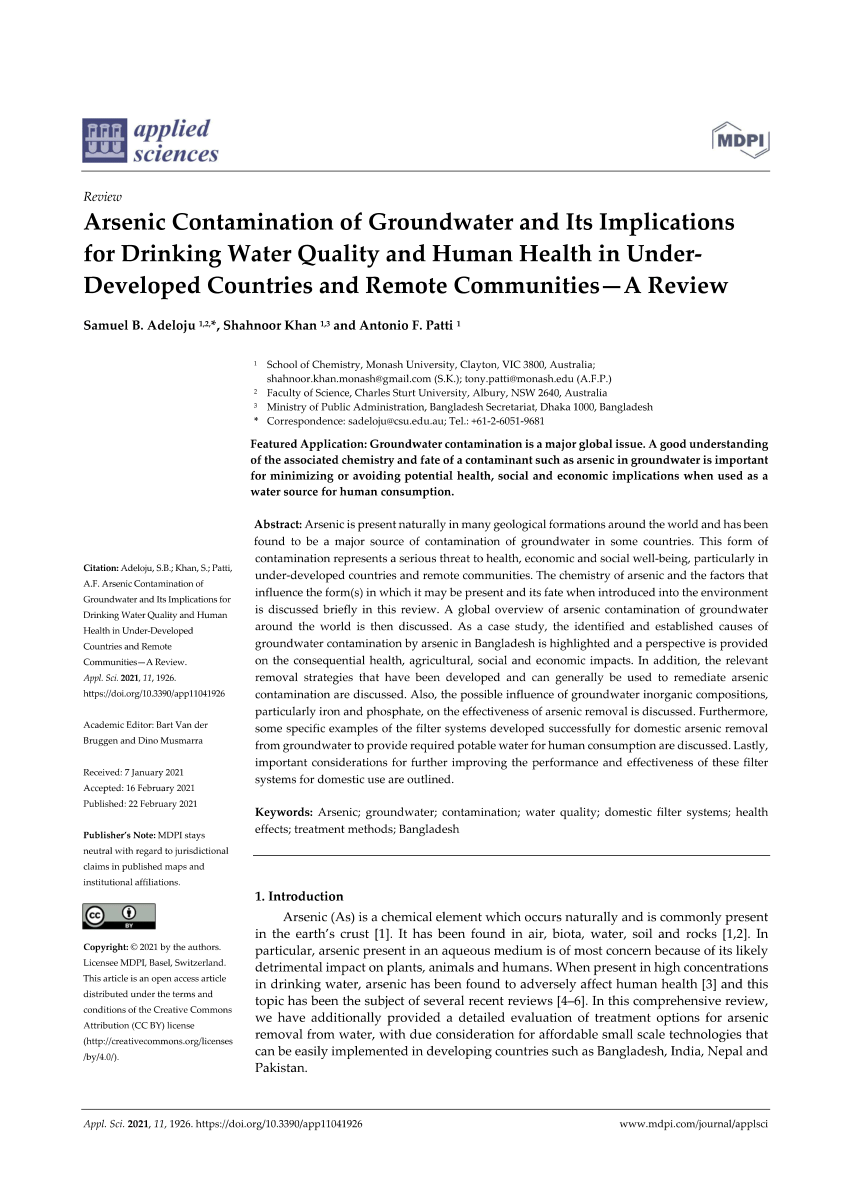 arsenic in groundwater research papers