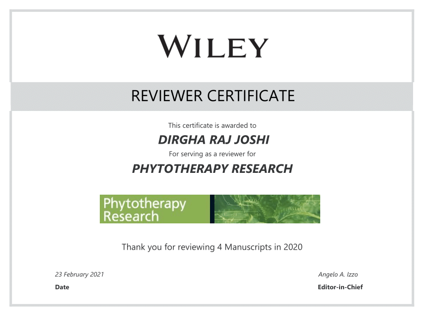 (PDF) Phytotherapy Research Reviewer certificate