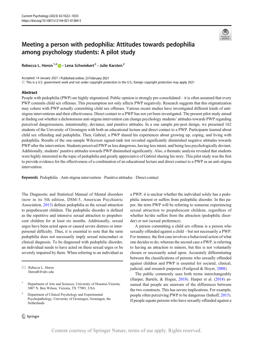 PDF) Meeting a person with pedophilia: Attitudes towards pedophilia among  psychology students: A pilot study