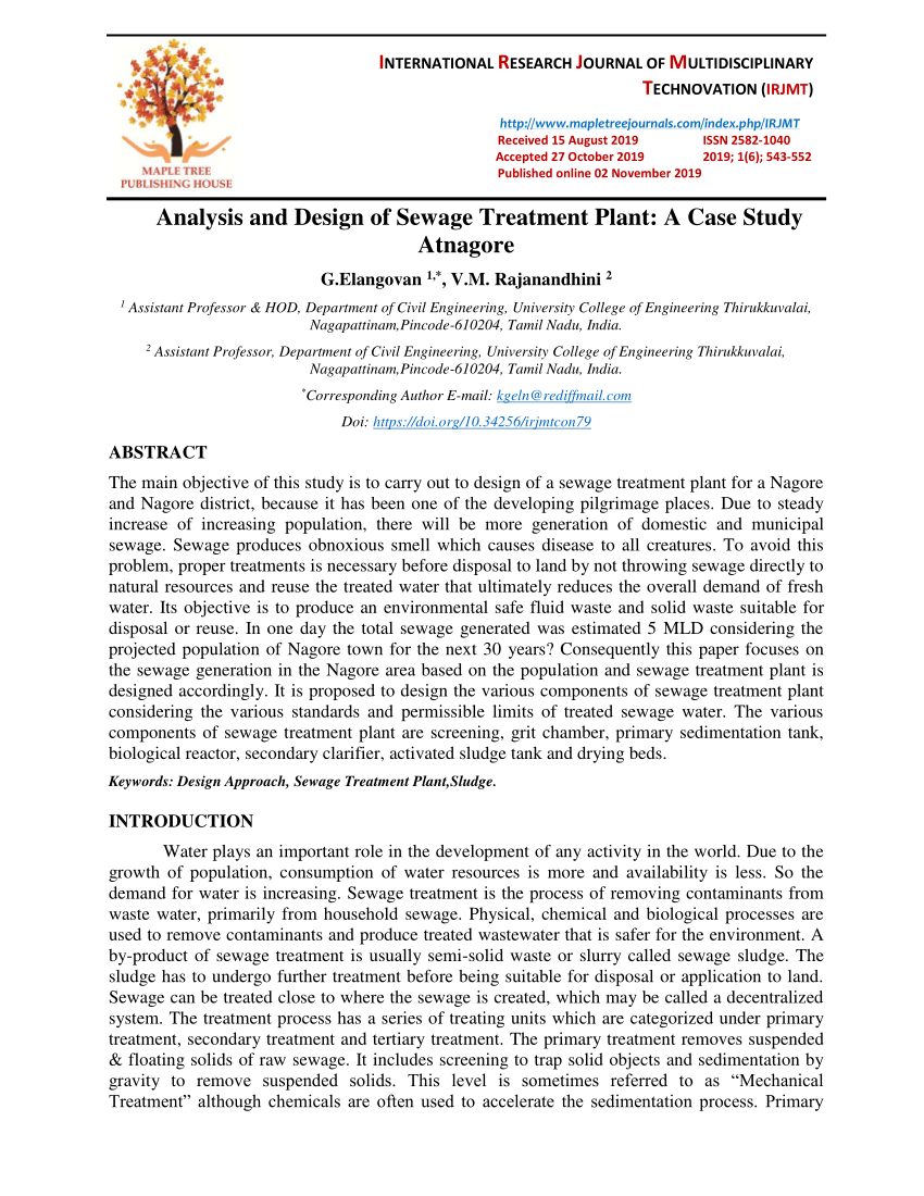 research paper on sewage treatment plant pdf