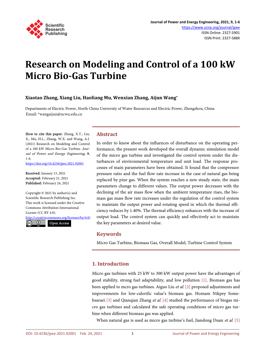 Pdf Research On Modeling And Control Of A 100 Kw Micro Bio Gas Turbine