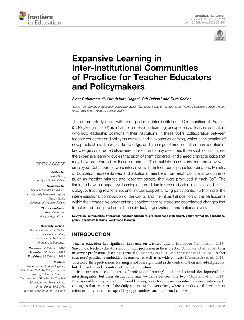 (PDF) Expansive Learning in InterInstitutional Communities of Practice