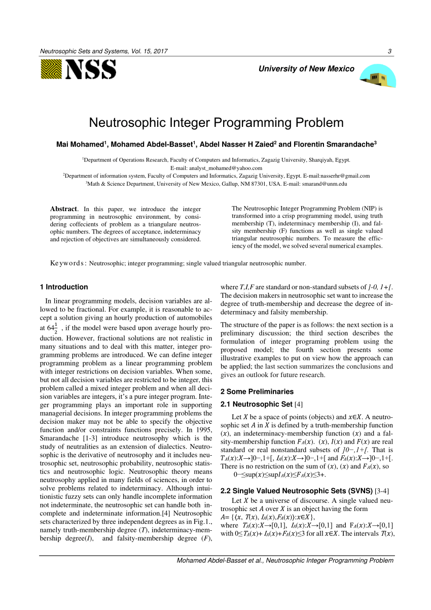 PDF) Neutrosophic Integer Programming Problem