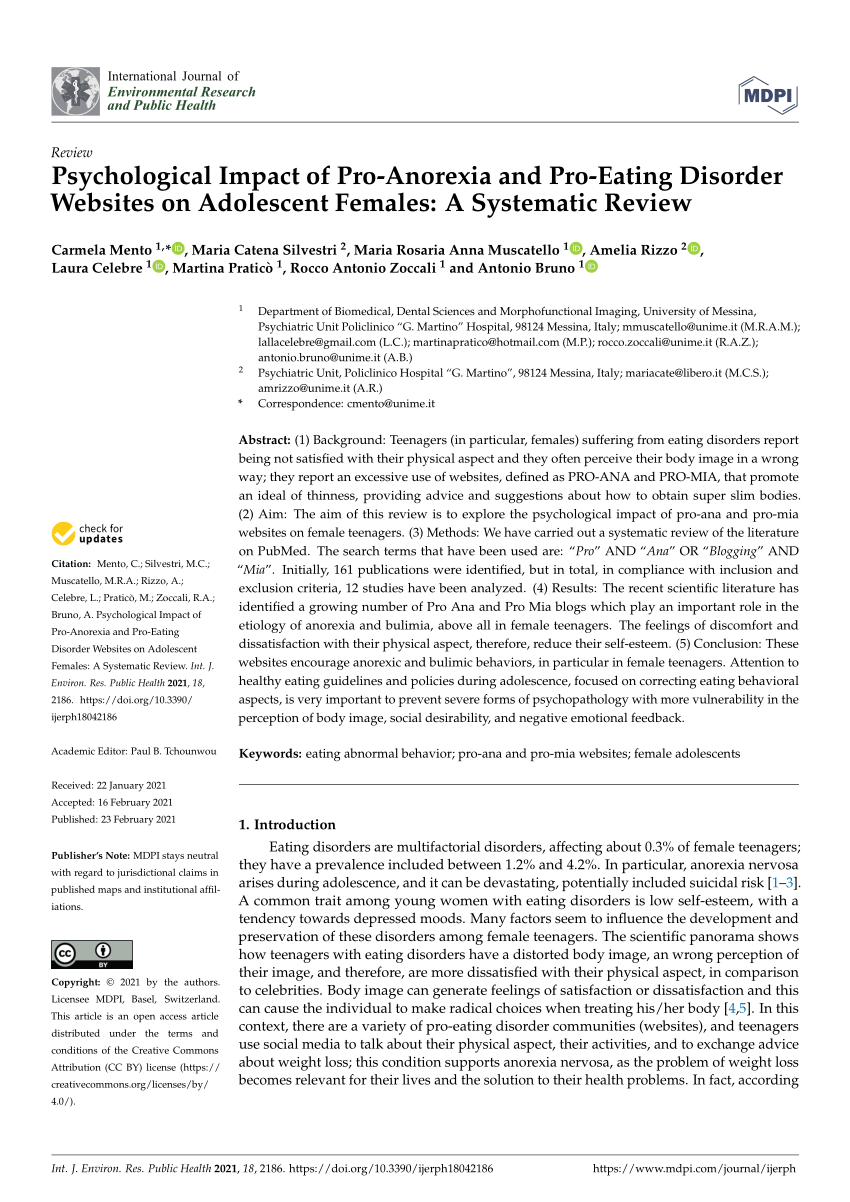 Pdf Psychological Impact Of Pro Anorexia And Pro Eating Disorder Websites On Adolescent Females A Systematic Review