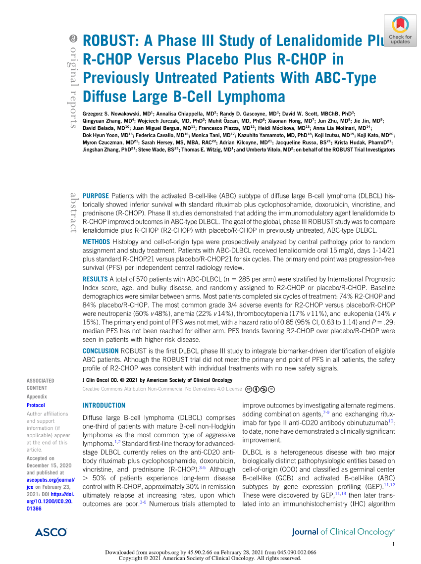 pdf robust a phase iii study of lenalidomide plus r chop versus placebo plus r chop in previously untreated patients with abc type diffuse large b cell lymphoma