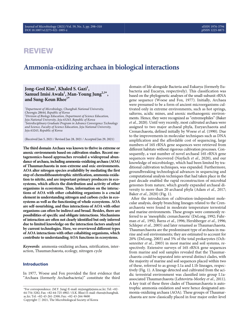 PDF) Ammonia-oxidizing archaea in biological interactions