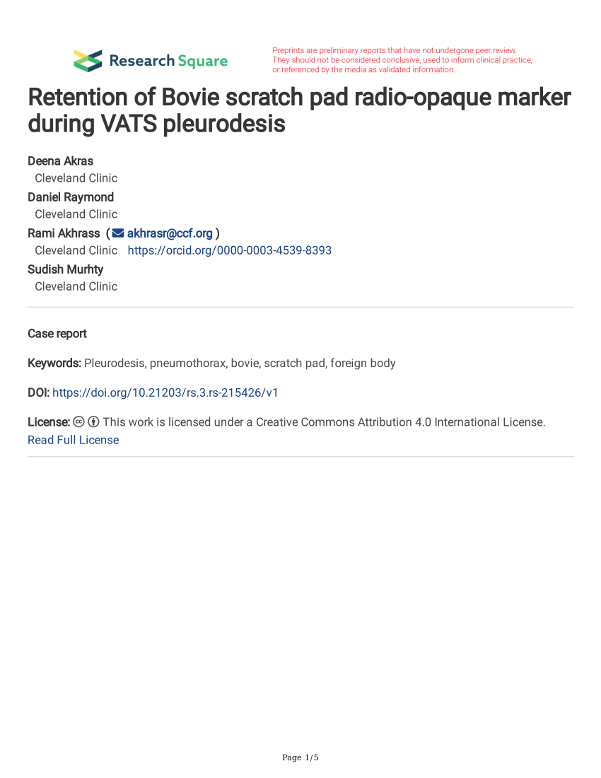 Retention of Bovie scratch pad radio-opaque marker during VATS