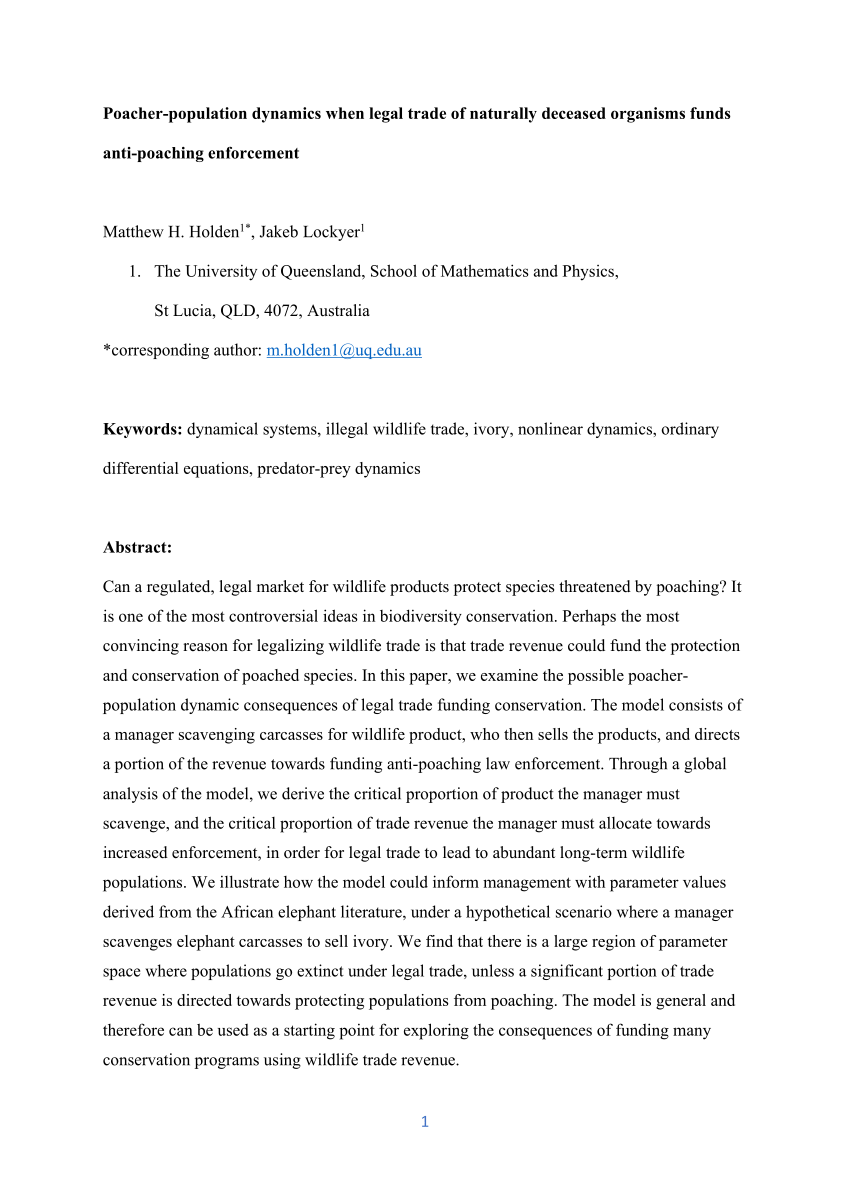 PDF) Poacher-population dynamics when legal trade of naturally 