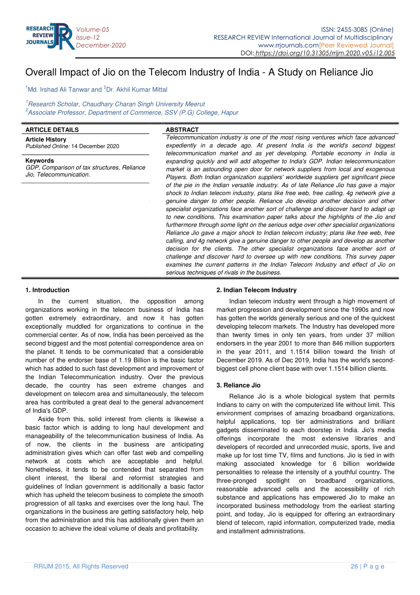 research paper on reliance industries