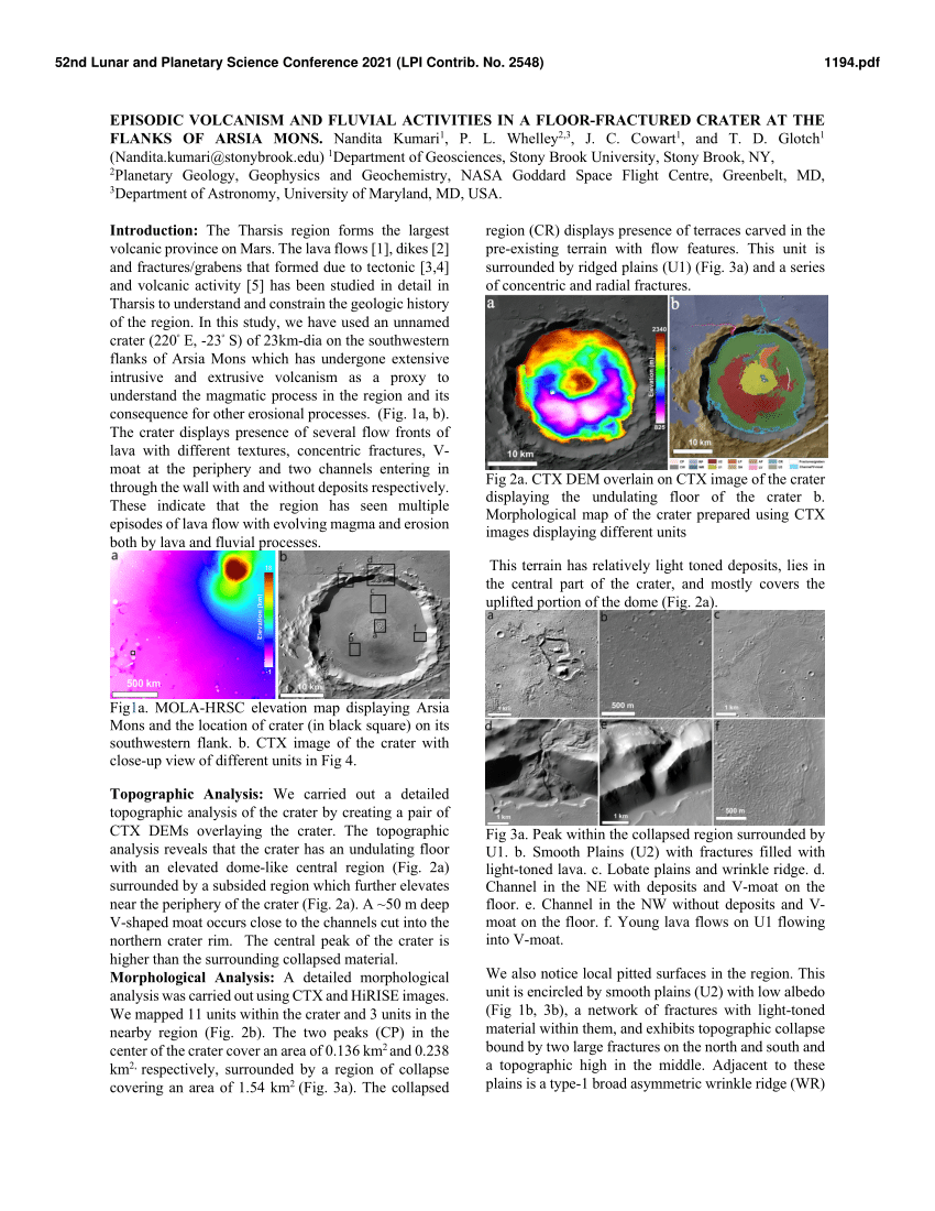 Pdf Episodic Volcanism And Fluvial Activities In A Floor Fractured Crater At The Flanks Of Arsia Mons