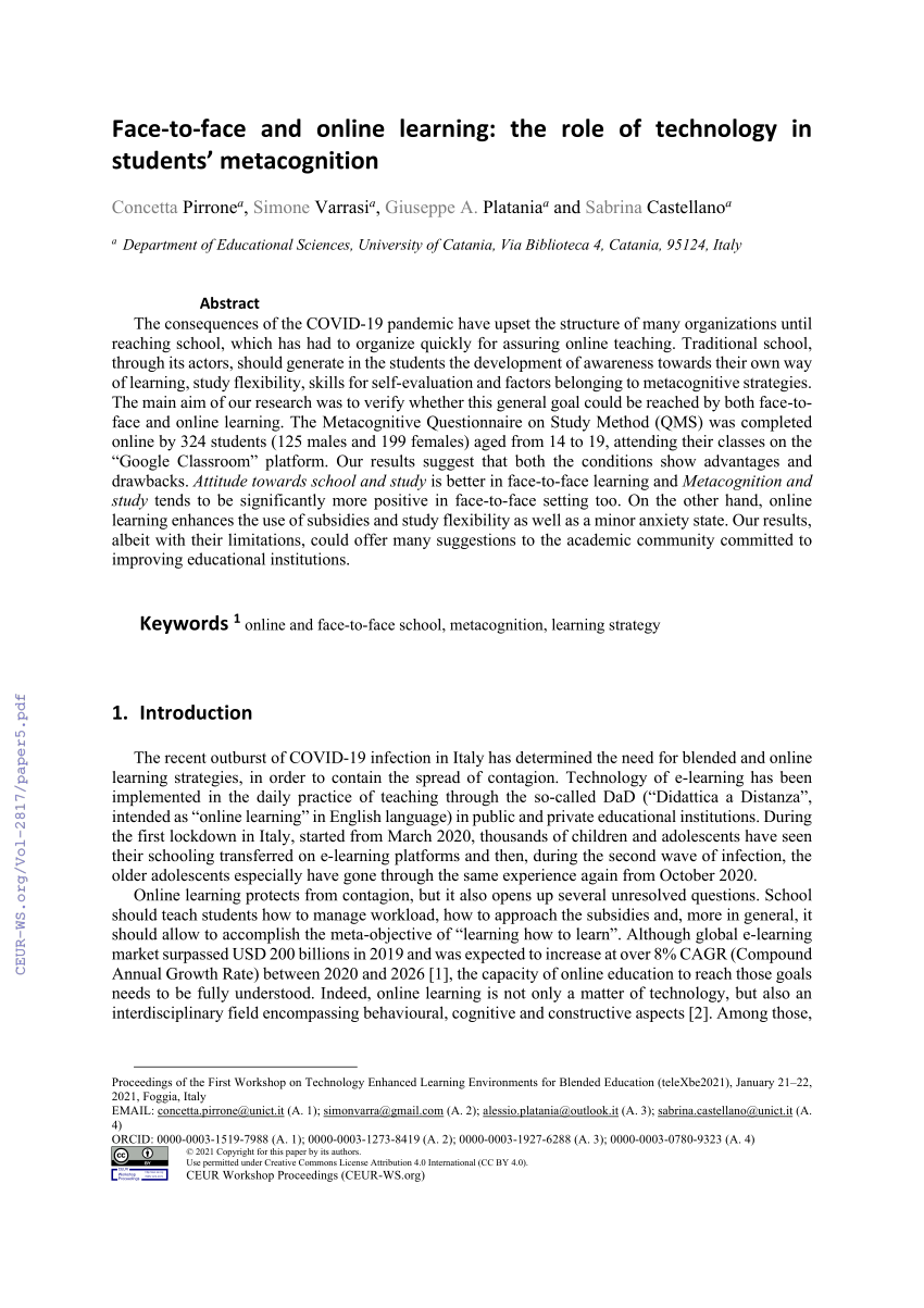 research paper about face to face classes