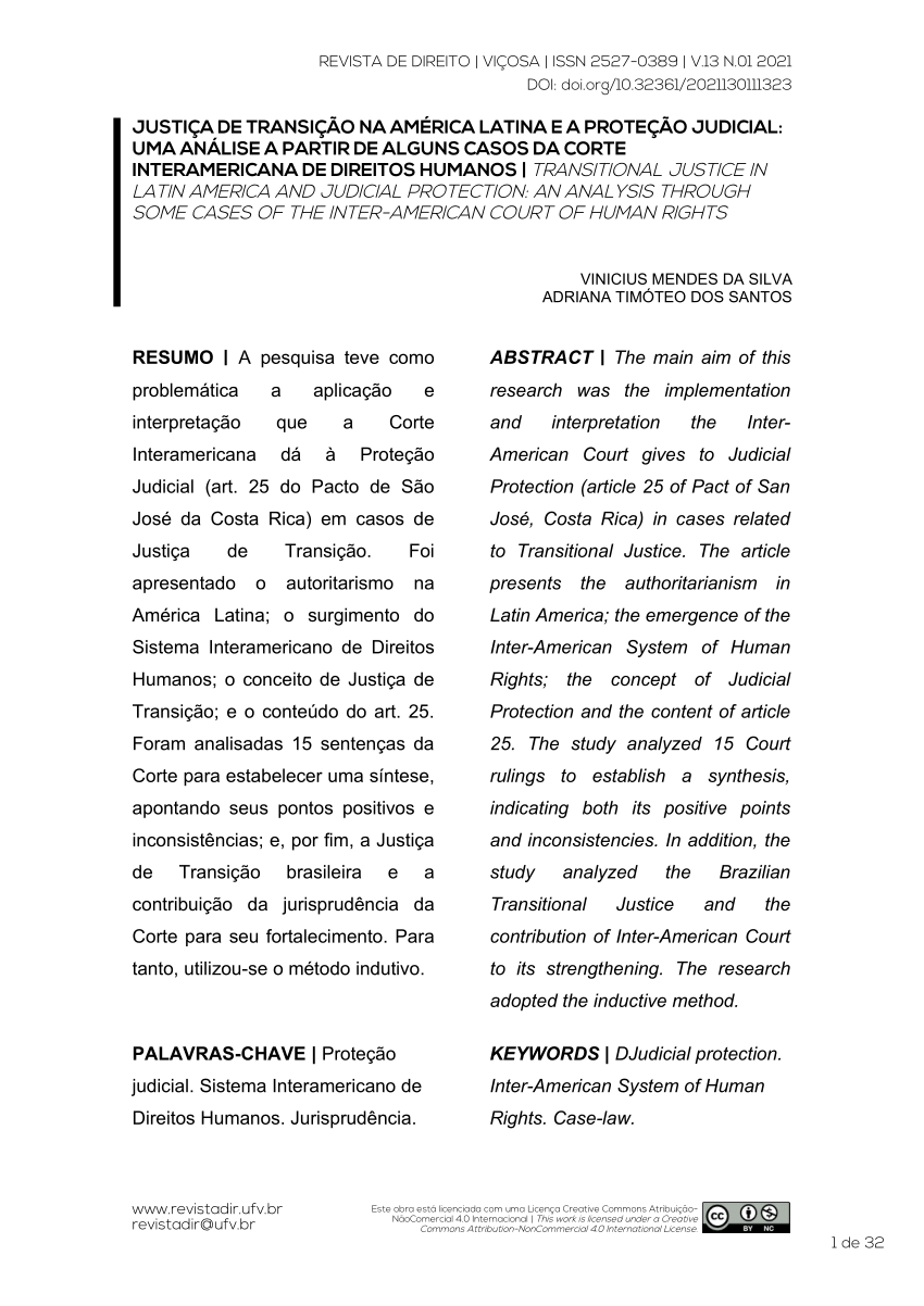 Pdf Justiça De Transição Na América Latina E A Proteção Judicial Uma Análise A Partir De 2804