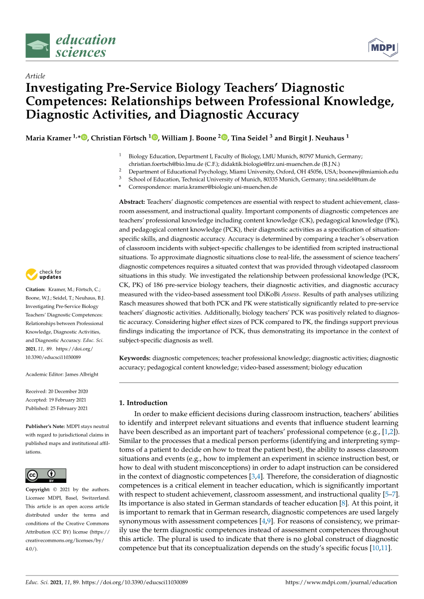 Pdf Investigating Pre Service Biology Teachers Diagnostic Competences Relationships Between Professional Knowledge Diagnostic Activities And Diagnostic Accuracy