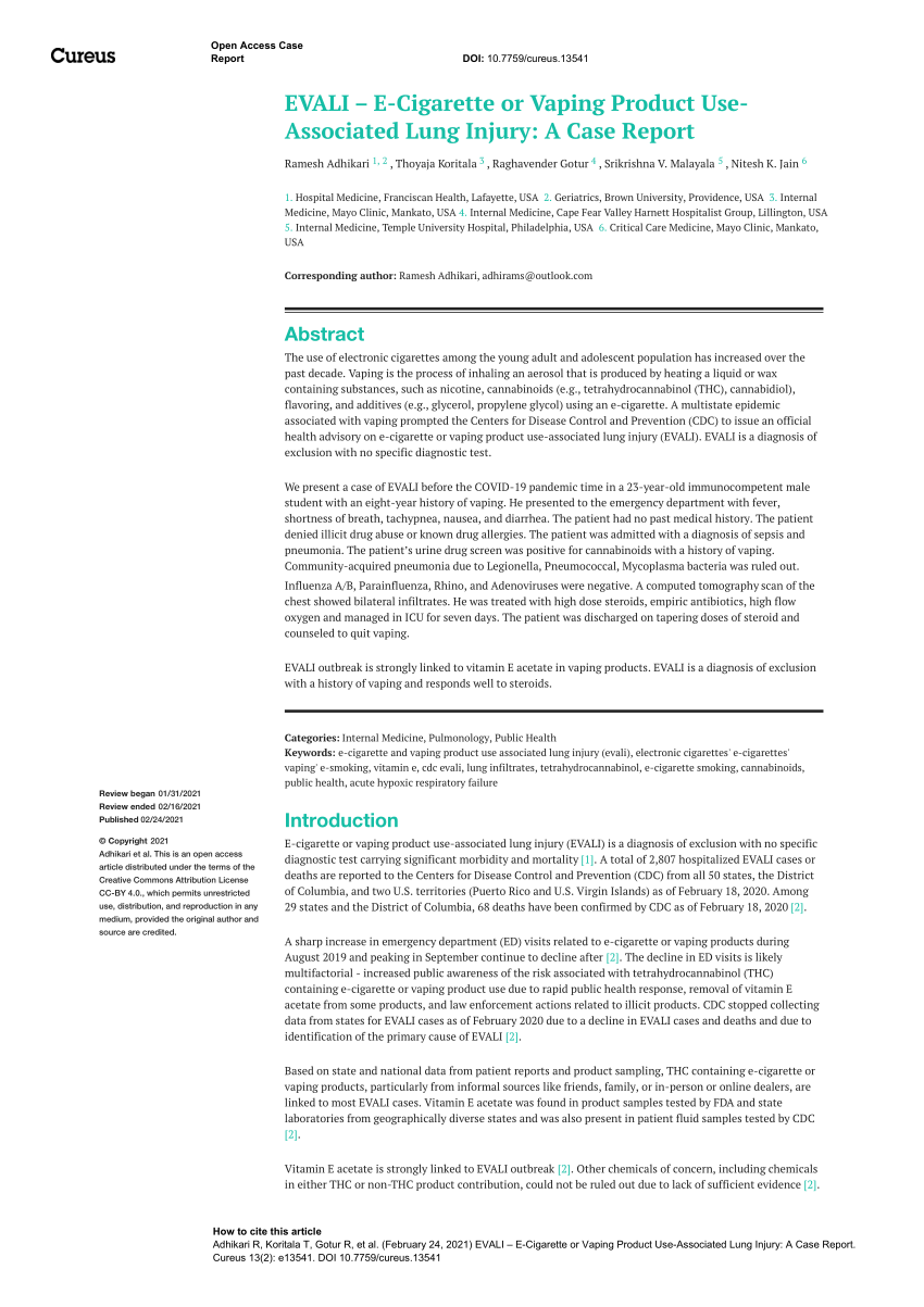 PDF EVALI E Cigarette or Vaping Product Use Associated Lung