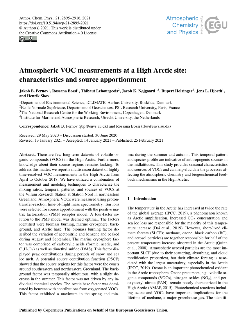 VOC Measurements  Atmospheric Chemistry Observations & Modeling