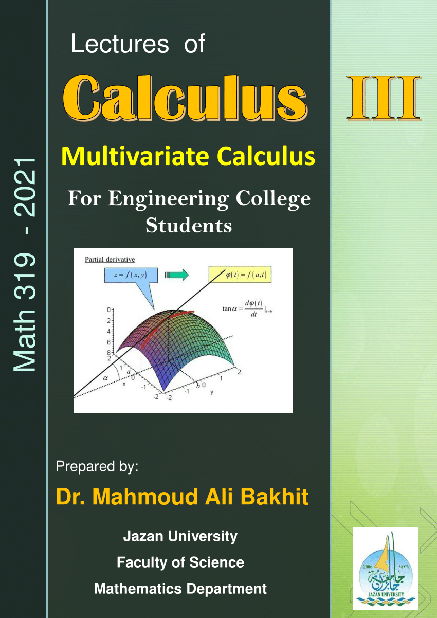 Pdf Lectures Of Calculus Iii Multivariate Calculus For Engineering Students Jazan University