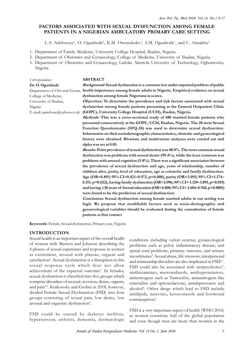 PDF FACTORS ASSOCIATED WITH SEXUAL DYSFUNCTION AMONG FEMALE