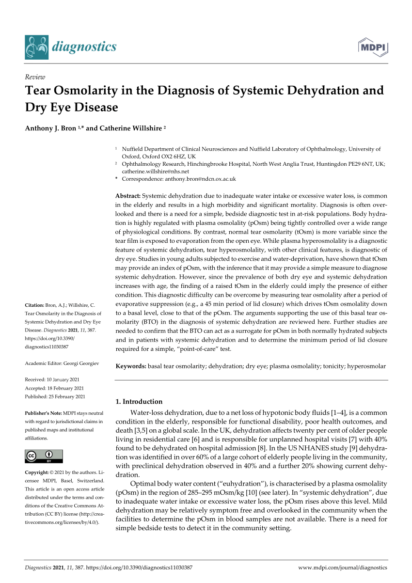 PDF) Tear Osmolarity in the Diagnosis of Systemic Dehydration and